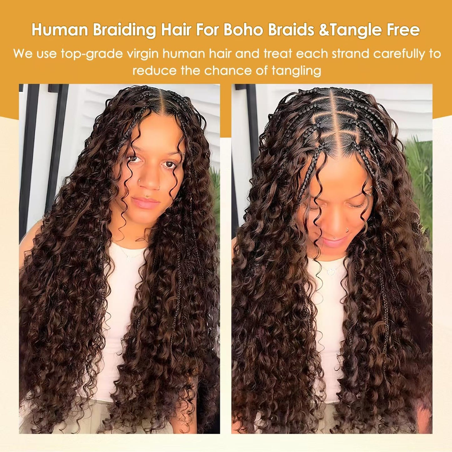 Human Braiding Hair for Boho Braids 16 Inch Deep Wave Bulk Human Hair for Braiding 100% Unprocessed Brazilian Virgin Hair Bulk No Weft for Knotless Bohemian Braids Wet and Wavy