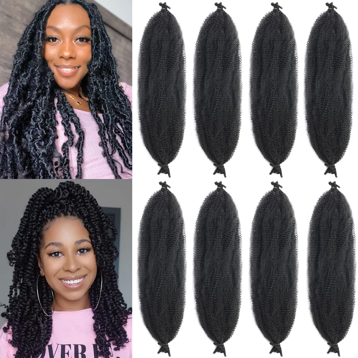 36 Inch Marley Hair Springy Afro Twist Hair 8 Packs Marley Twist Braiding Hair for Faux Locs Crochet Hair Pre Separated Spring Twist Hair Synthetic Hair Extensions(36 Inch, 1B)