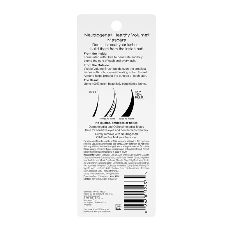 Neutrogena Healthy Volume Lash-Plumping Mascara - Volumizing & Conditioning Formula with Olive Oil | Black 02, 0.21 oz