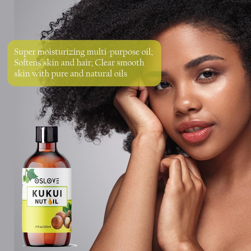 Oslove Organics Pure Kukui Nut Oil-Cold Pressed, use on skin and hair- 4 oz