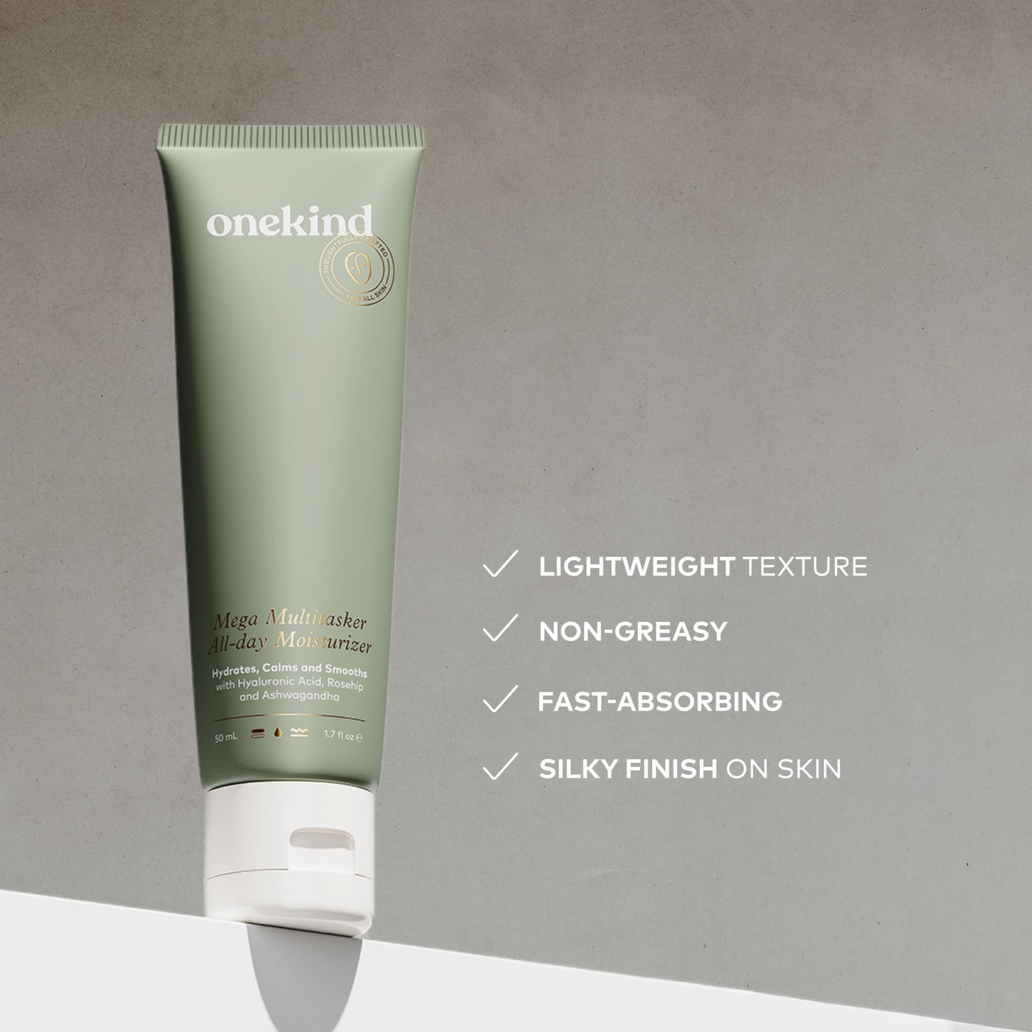Onekind Mega Multitasker All-Day Moisturizer, Hydrating Face Cream with Hyaluronic Acid and Glycerin, Fragrance-Free Anti-Aging Moisturizer for Sensitive & Mature Skin, Clean Skincare, 1.7 oz