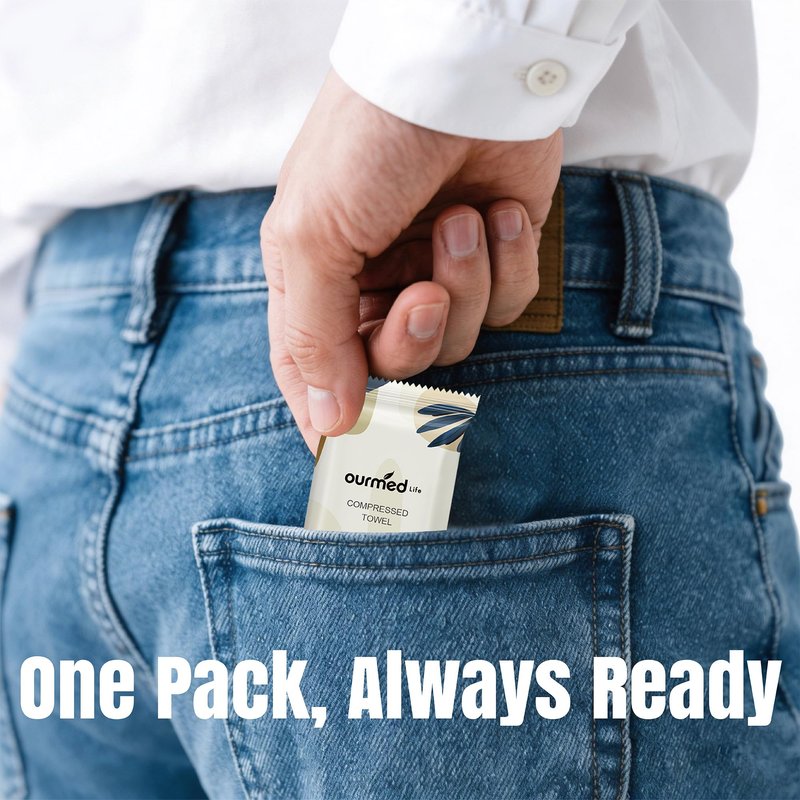 Ourmed Life Compressed Towel Tablets – Portable, Individually Wrapped Disposable Washcloths,Quickly Expand with Water, Soft & Lint-Free, 12‘’x10‘’ for Travel, Camping, Hiking, Backpacking (112 Ct)