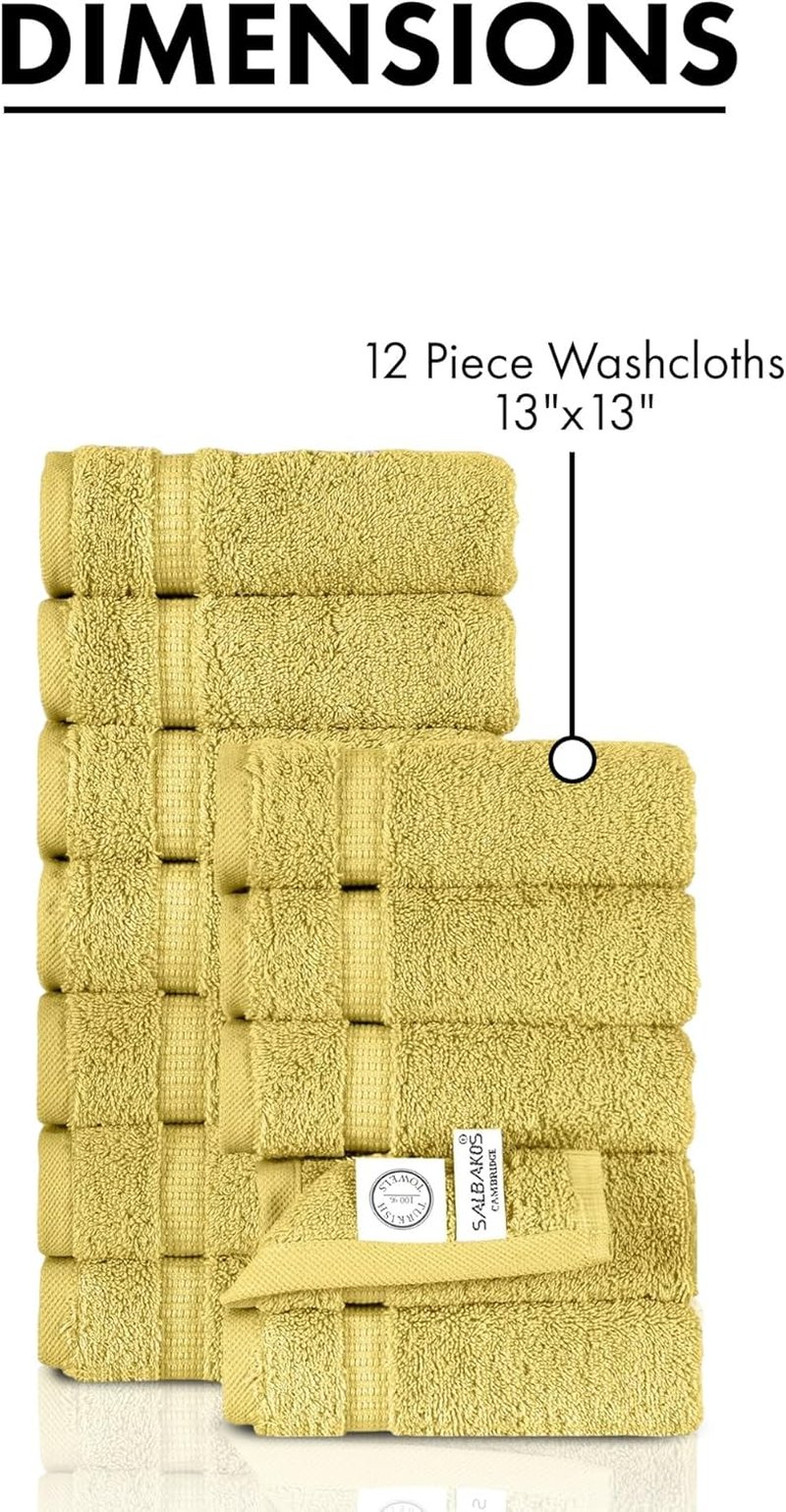 Turkish Cotton Washcloth Set - Ultra Soft, Super Absorbent | 13x13 Inch | 12 Washcloths in Yellow