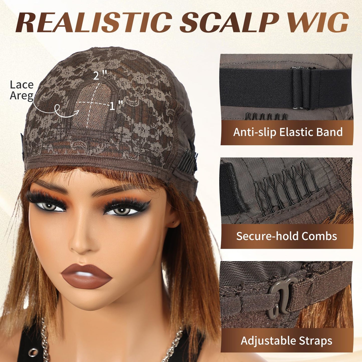 ELLORS 10 Inch Highlight Ombre Bob Wig Human Hair With Bangs Glueless 2x1 HD Lace Wigs, Short Wigs For Women Yaki Straight