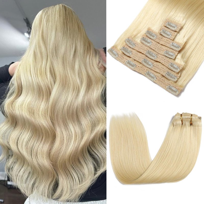 Rimoss Clip in Hair Extensions Real Human Hair - Burgundy Red Color, 14 Inch 7pcs - Soft Remy Human Hair Clip in Hair Extensions Straight for Women (#99J 14 Inch)