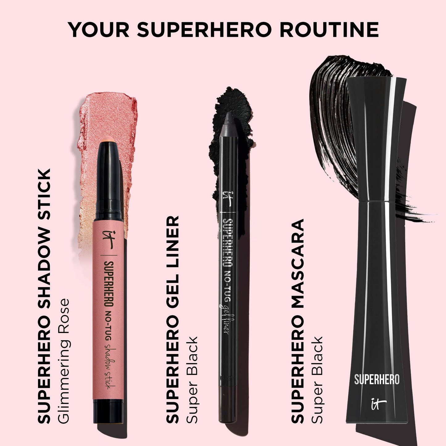 IT Cosmetics Superhero No-Tug Waterproof Eyeshadow Stick, Glimmering Rose (Rose Gold Pearl) - Longwear, Blendable Cream Eyeshadow with Built-In Primer - Suitable for Sensitive Eyes - 0.05 oz