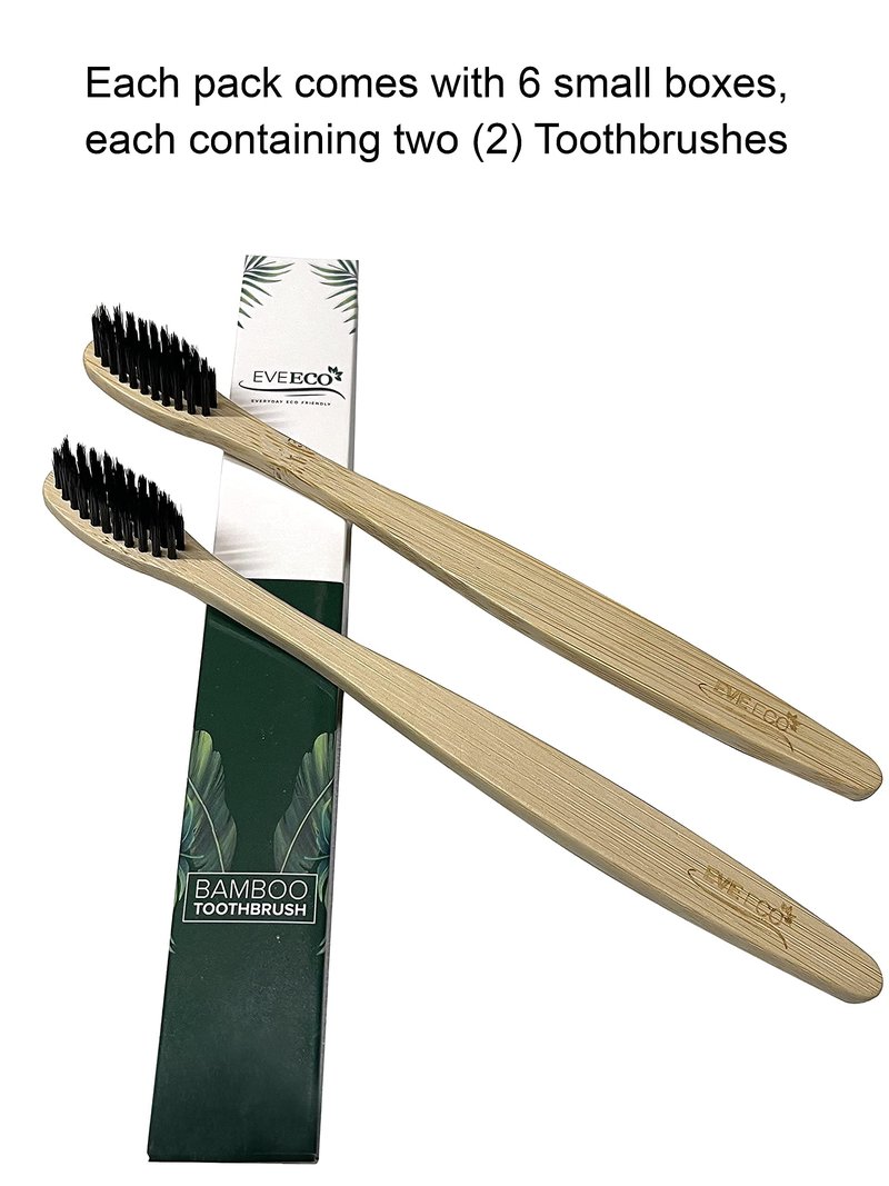 EveEco 48 Count (4 Boxes of 12) Bamboo Toothbrush I Soft Bristles Best for Sensitive Gums I Charcoal I Vegan I Natural Wood I BPA Fee I Recyclable I Compostable I Biodegradable