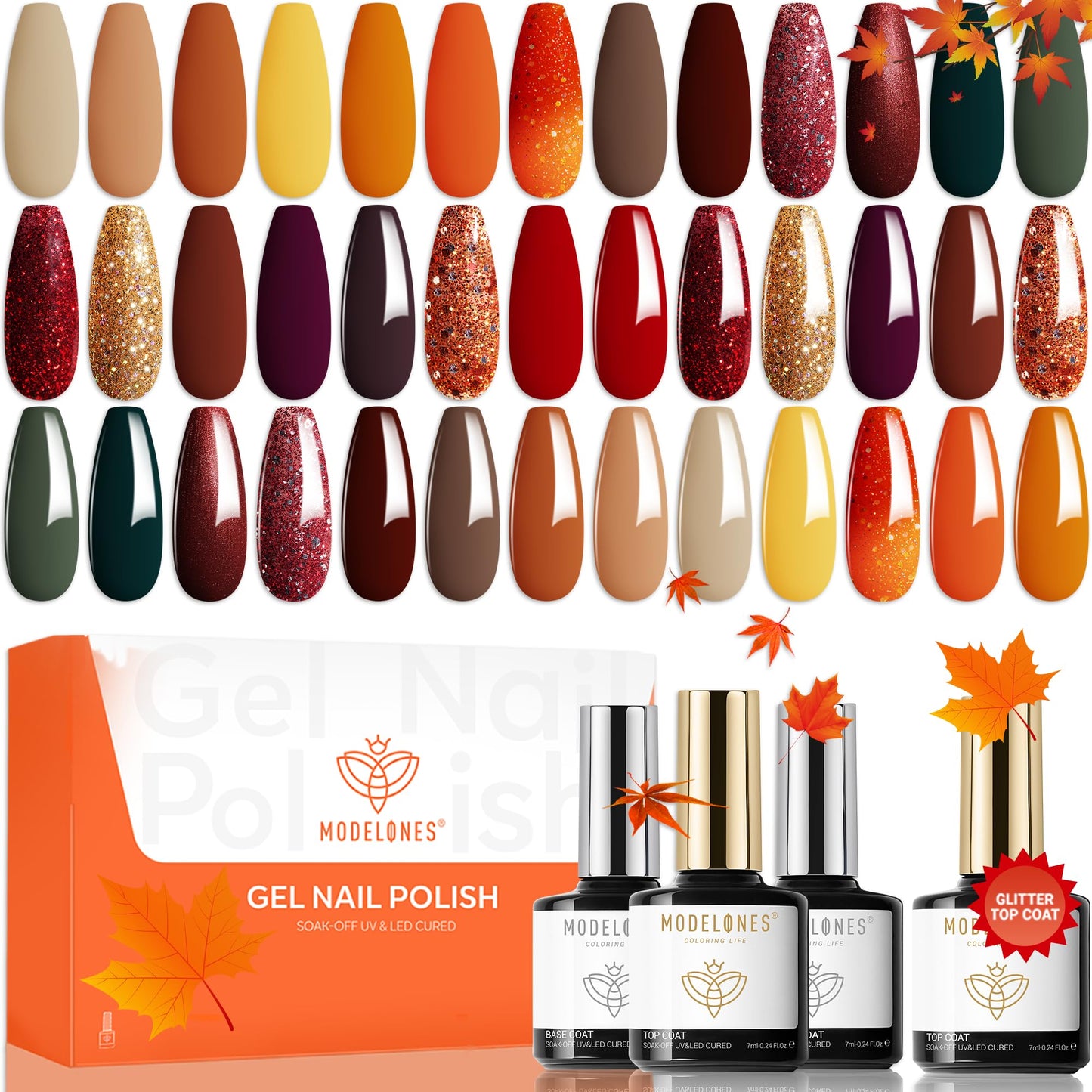 modelones Gel Nail Polish Set, 12 Colors Nude Brown Gel Polish Yellow Pumpkin Orange Sage Green Blue Wine Dark Red Nail Gel Polish Set Soak OFF LED Nail Art Gel Nail Gift Salon DIY