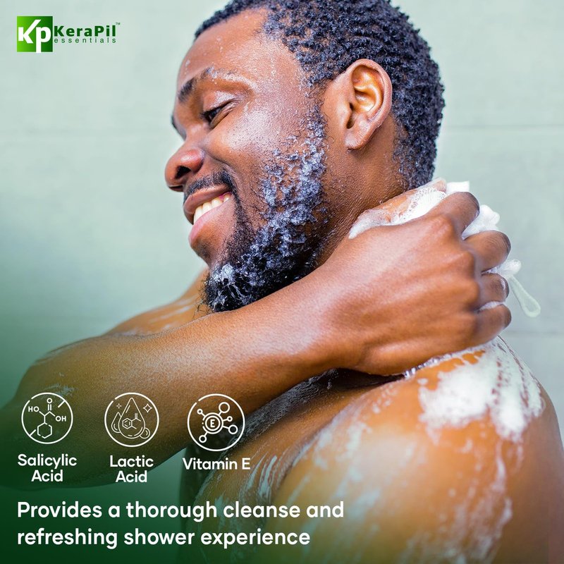 KERAPIL Exfoliating Body Wash with Salicylic Acid - No Dry Out, Gentle Exfoliates Rough and Bumpy Skin, Body Acne Wash, BHA & AHA - Cucumber and Mint Salicylic Acid Body Wash - (16 fl oz)