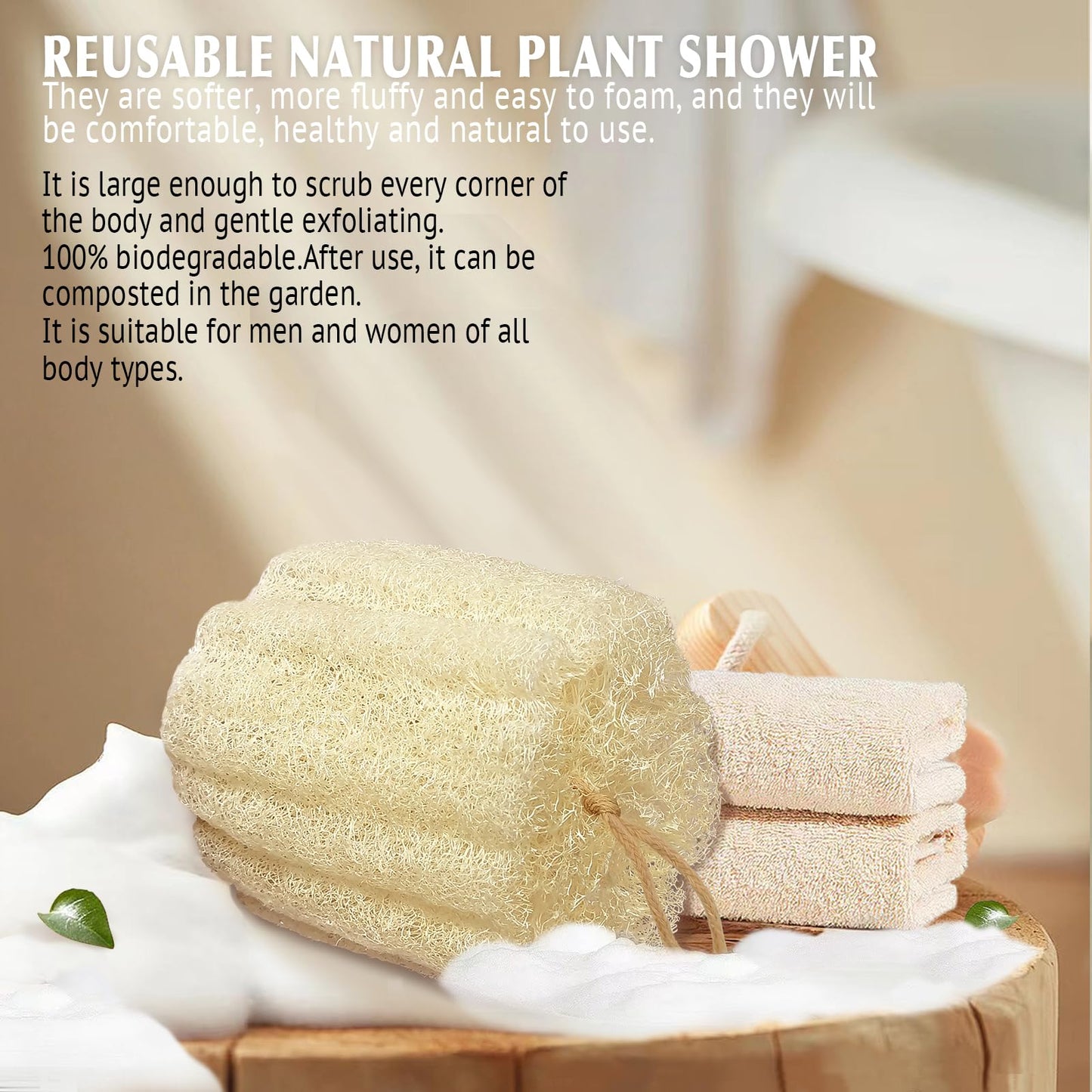 Natural Loofah Sponge Exfoliating Pads and Soft, Easy-lathering Body Scrubber Loofah for Smooth, Glowing, Vibrant Skin Every Day.