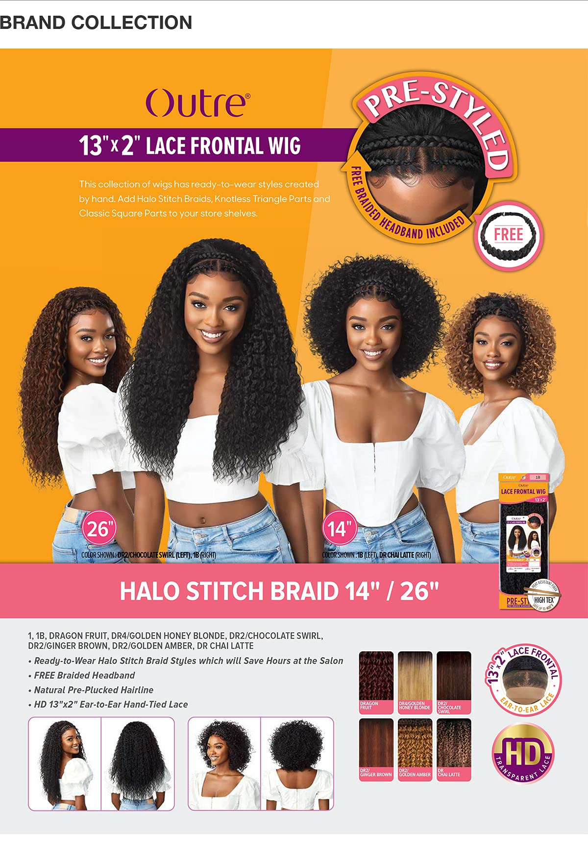 Outre Pre-Styled Synthetic HD 13X2 Lace Frontal Wig - Halo Stitch Braid 14" (DRCHILAT)