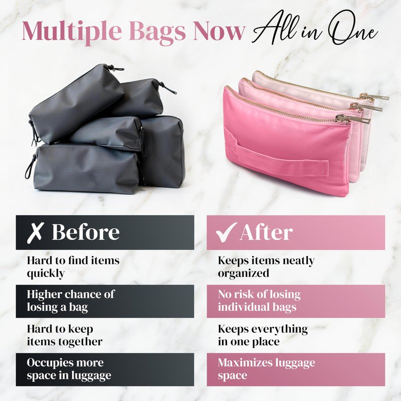 BOBBIE Accordion Travel Makeup Bag, Large Capacity Cosmetic Bags for Women, Durable & Compact Make up Organizer, Lightweight & Portable Zipper Pouch, Water-Resistant Toiletry Bag with 3 Compartments