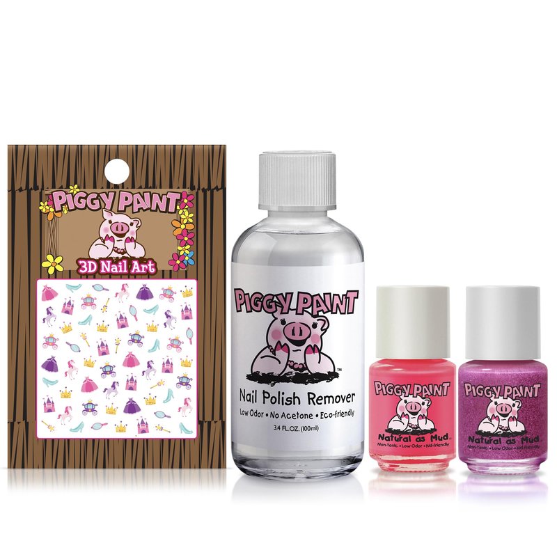 Piggy Paint | 100% Non-Toxic Girls Nail Polish | Safe, Cruelty-free, Vegan, & Low Odor Nail Polish for Kids | Pretty Princess (2 Polish, 1 Remover & Nail Art Gift Set)