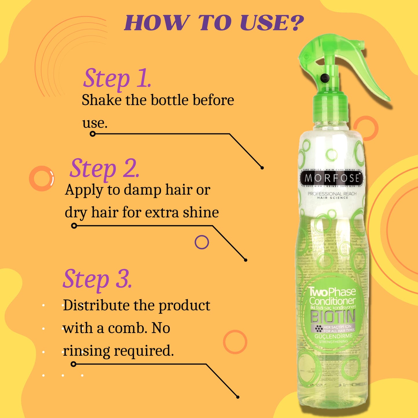 Morfose Professional Two Phase Leave-in Conditioner for Dry, Damaged, or Brittle Strands, Repairs and Protects, Damage, and Split Ends, 13.52 Fl. Oz (Biotin)