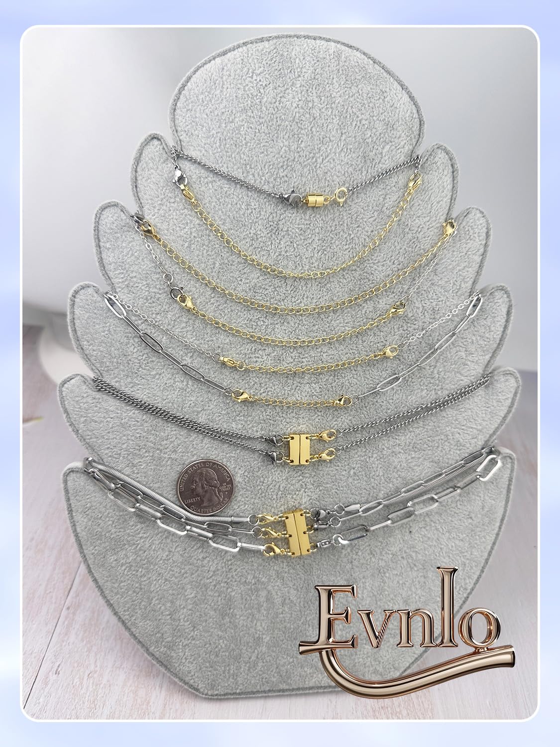 Evnlo Multi Necklace Layering Clasp and Chain Extender and Magnetic Jewelry Clasp Set, Gold and Silver Multiple Styles Necklace Extenders for Women