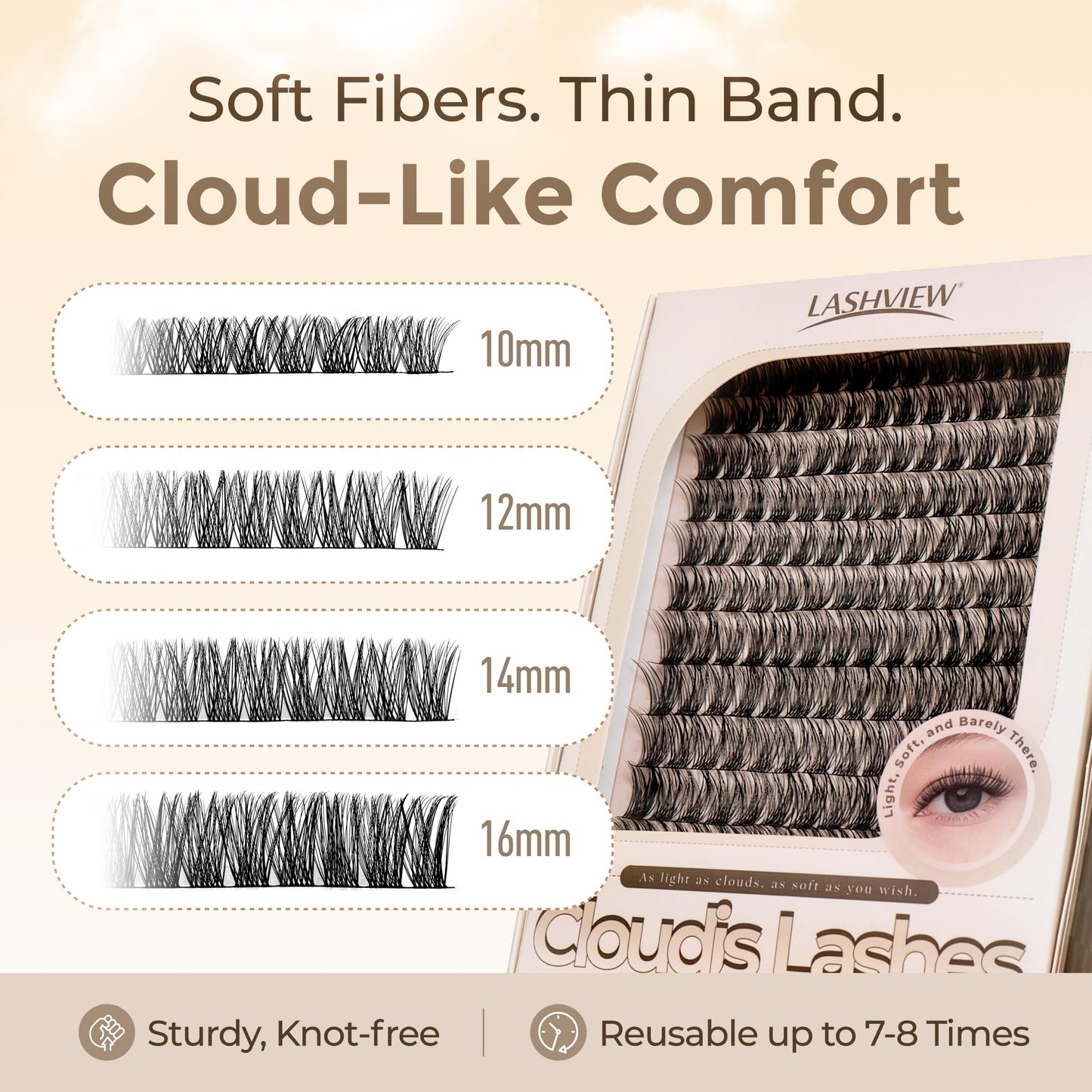 LASHVIEW Lash Clusters NM03 Cluster Lashes DIY Cluster Eyelash Extensions Mega Volume Reusable Individual Lashes Cluster Volume Look Super Thin Band & Soft(D-10-16mix)