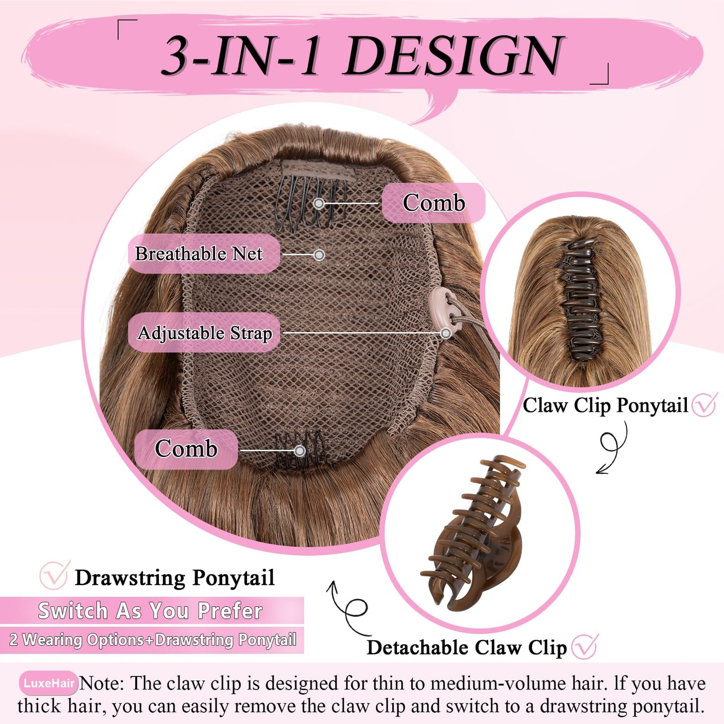 Luxehair Ponytail Extension, 24" Long Straight Claw Clip Ponytail Extension clip on ponytails hair clip Hair claw clip Fake Ponytail Hairpieces for Women - Dark Brown