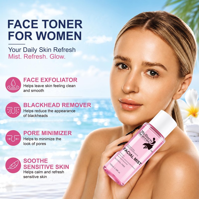 Hydrating Witch Hazel Face Toner with Aloe Vera & Glycolic Acid – Rose Petal Pore Minimizing Facial Toner for Acne Prone Skin, Blackheads, Oily & Combination Skin – Alcohol Free Daily Glow Toner 100ml