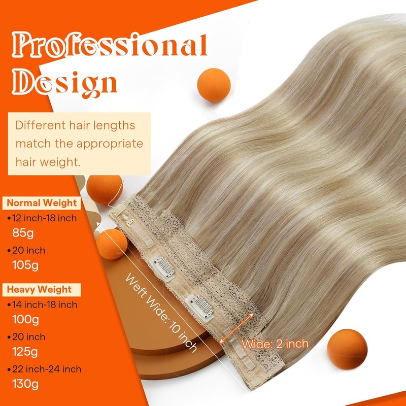 Real Human Hair Extensions - 18 Inch Soft Wire Hairpiece | Golden Blonde Highlights, Adjustable & Easy to Wear