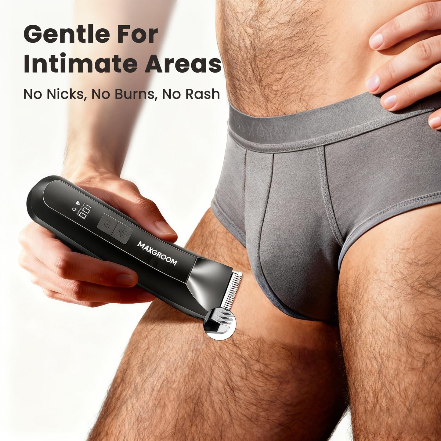MAXGROOM Manscape 3-In1 Body & Pubic Hair Trimmer for Men, IPX7 Waterproof Ball & Groin Shaver with LED Light, Electric Razor with Travel Pouch & USB Rechargeable, Gifts for Men (Black)
