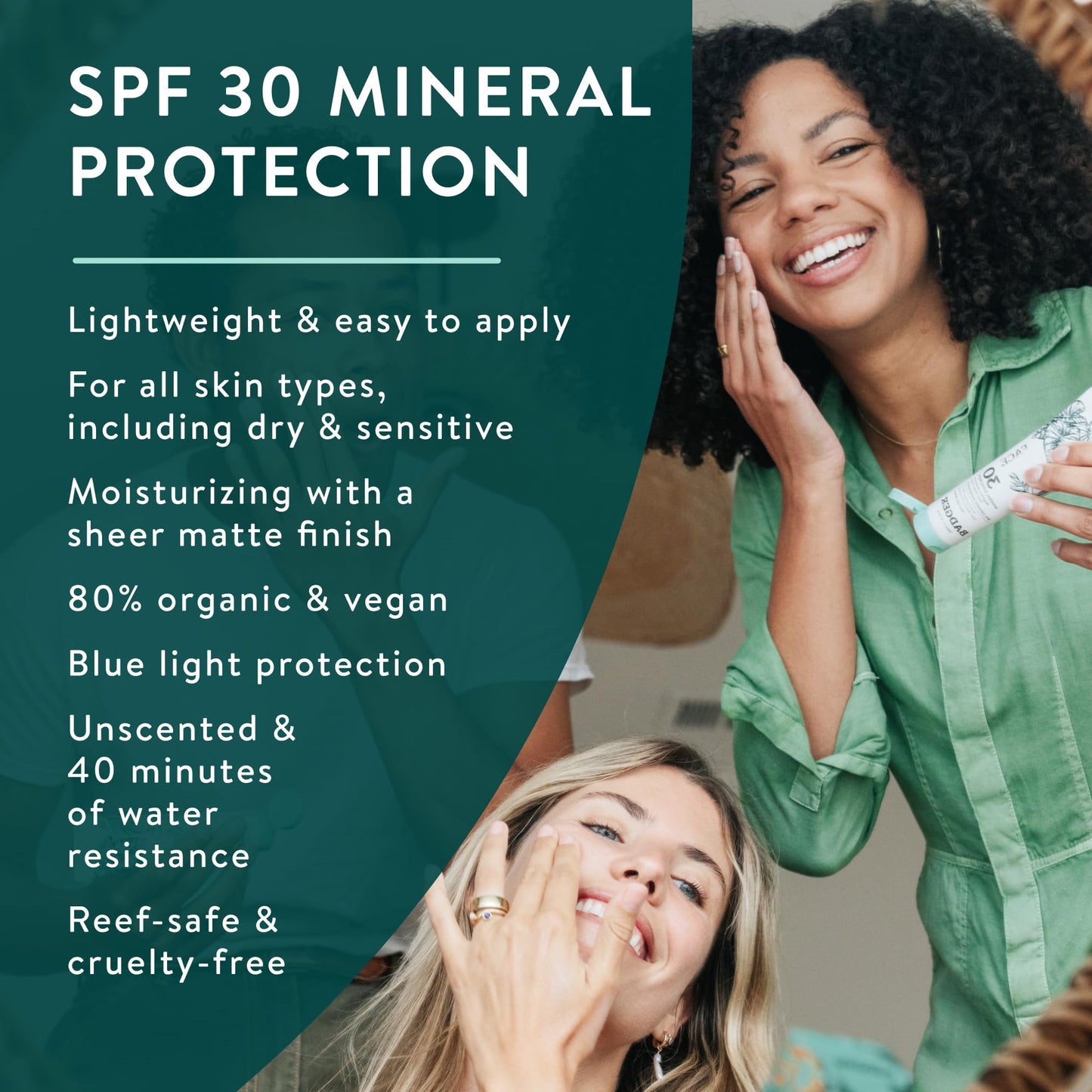 Badger Zinc Oxide Face Sunscreen SPF 30, Lightweight Mineral Sunscreen for Face, Matte Finish, No White Cast, Vegan, Water Resistant, Unscented, Mineral Sunblock Face Lotion, 1.7 fl oz