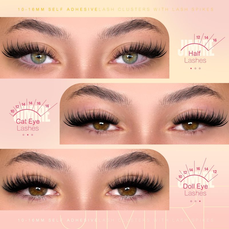 JIMIRE Self Adhesive Eyelashes Fluffy Lash Clusters Wispy No Glue Needed Self Adhesive Lash Clusters Reusable Press on Lashes 10-16MM Pre-Glued Eyelash Clusters Easy to Apply 108Pcs Pack