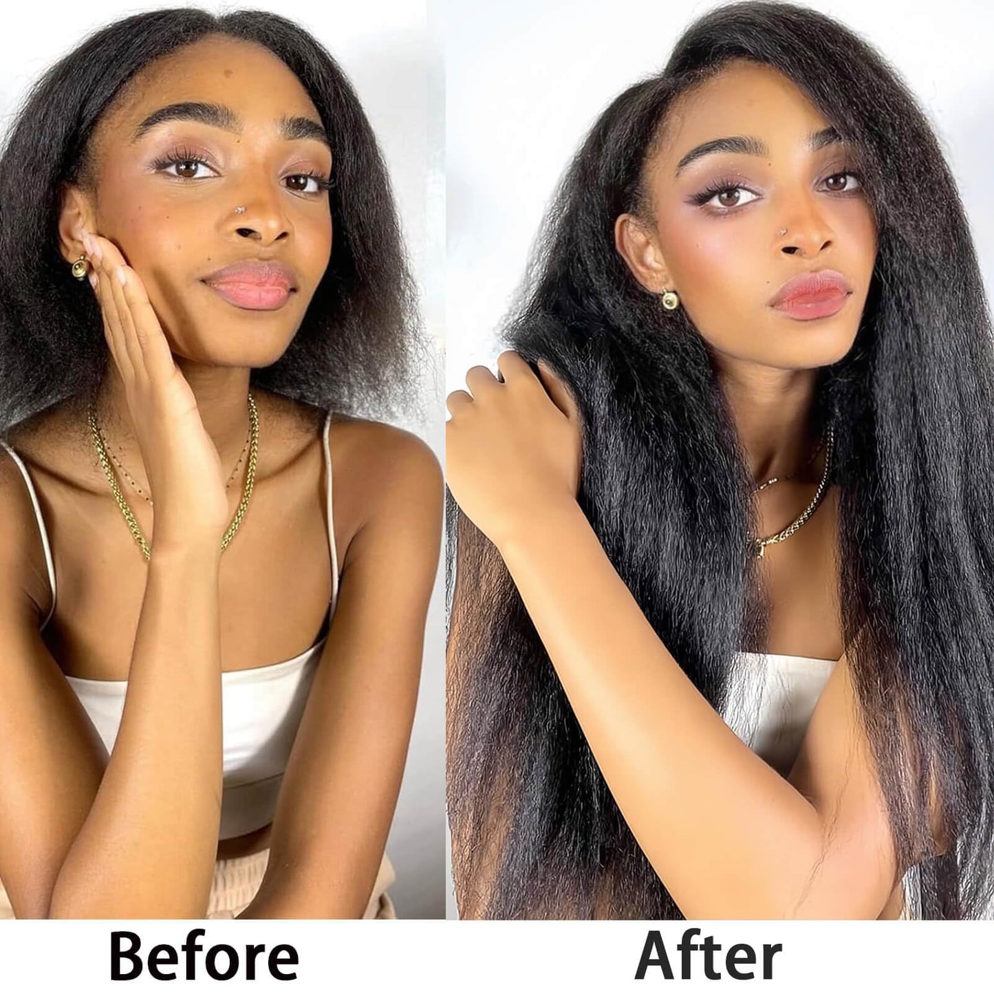 Kinky Straight Bundles Human Hair Yaki Straight Bundles 100% Unprocessed Brazilian Virgin Remy Hair for Black Women Natural Black Color (16 inch)