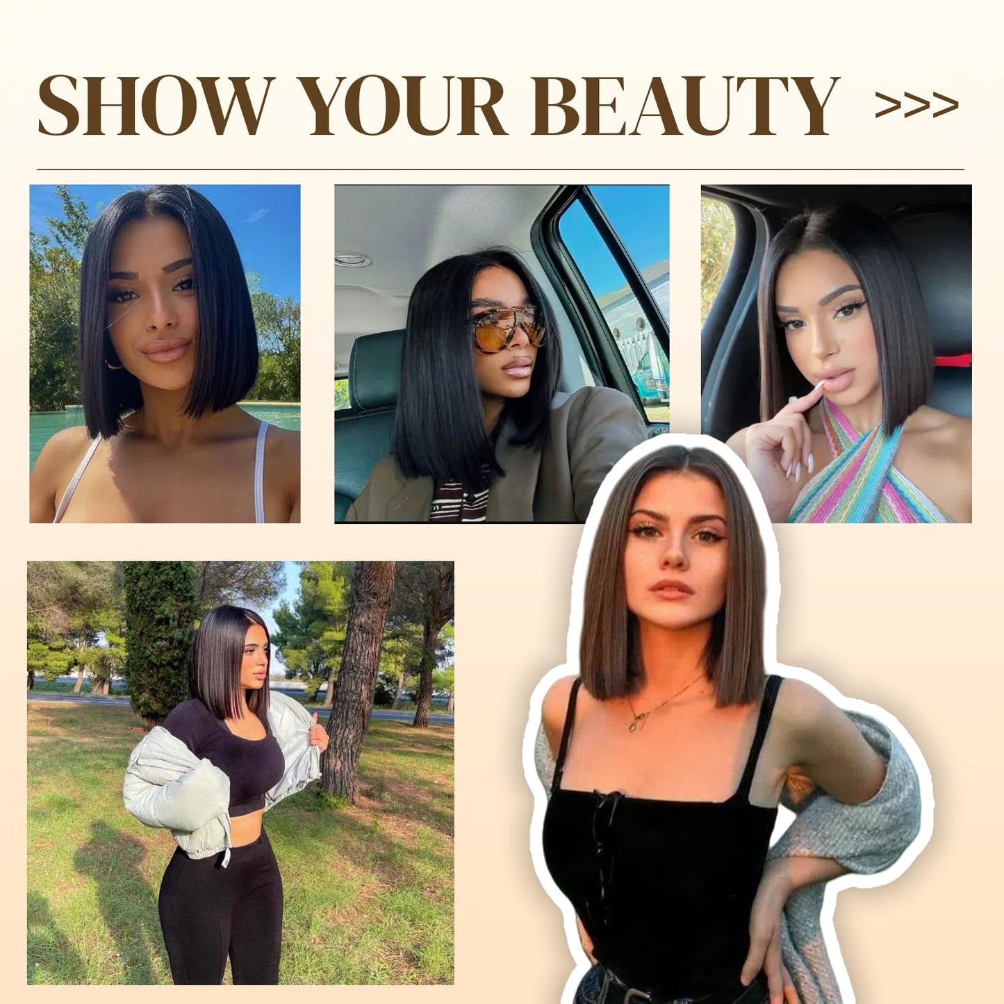 aallinine 13x4 Lace Front Bob Wigs Human Hair HD Lace Bob Wig Human Hair Straight Frontal Wigs for Black Women Pre Plucked with Baby Hair 14 Inch Natural Color