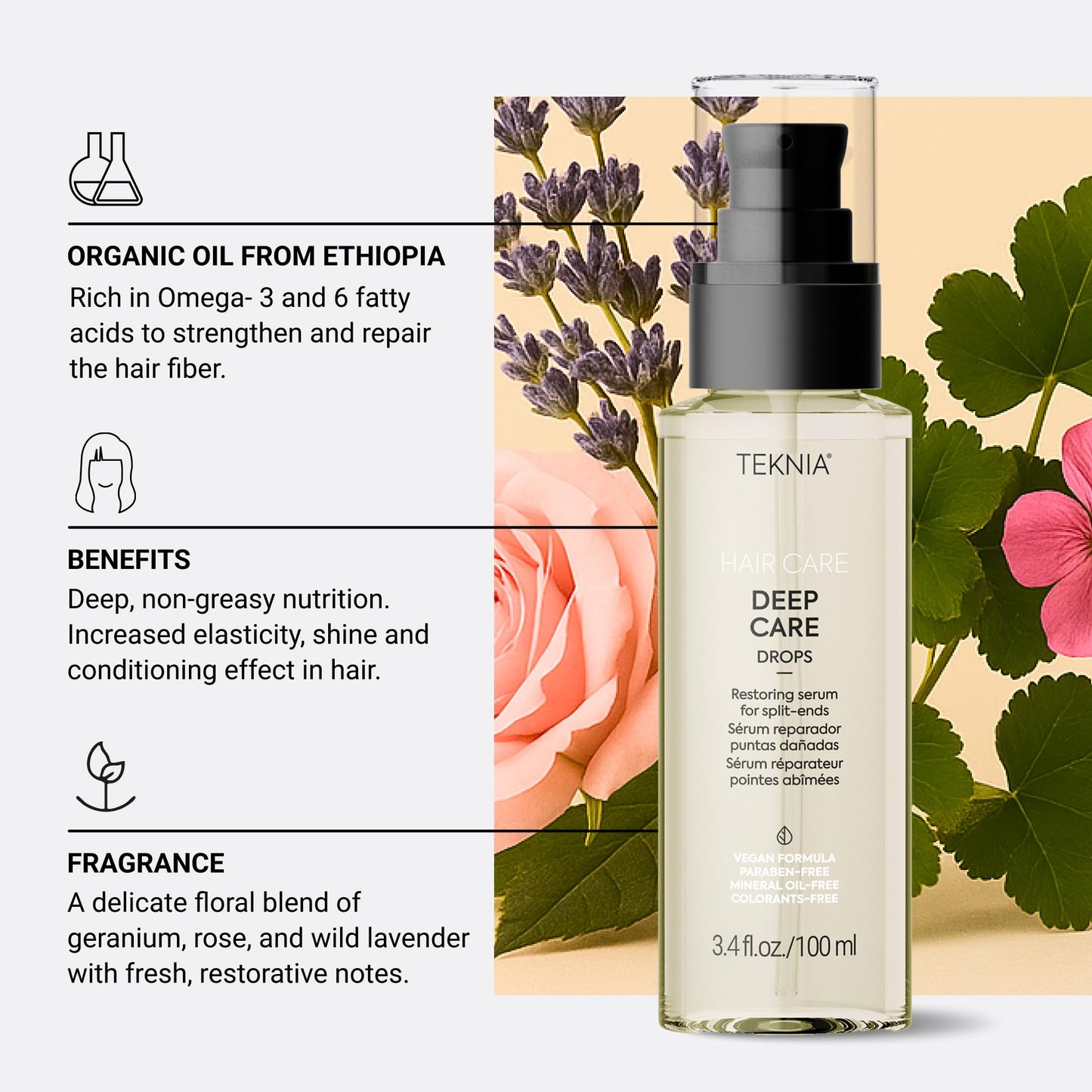 Lakmé Teknia Deep Care Hair Drops, Repairing Hair Serum for Damage, Split End Serum, 3.5 Fl Oz
