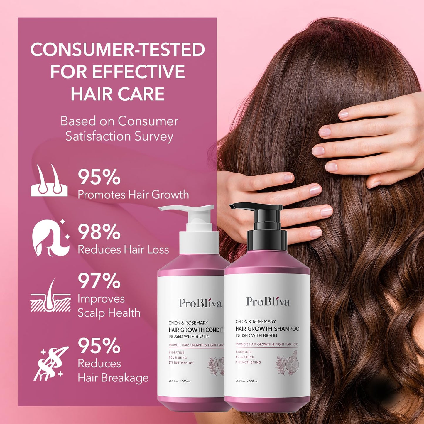 ProBliva Hair Growth Shampoo and Conditioner Set: Onion, Rosemary and Biotin Shampoo & Conditioner for Thinning Hair and Hair Loss – Strengthens, Nourishes & Promotes Thicker Hair and Healthier Scalp