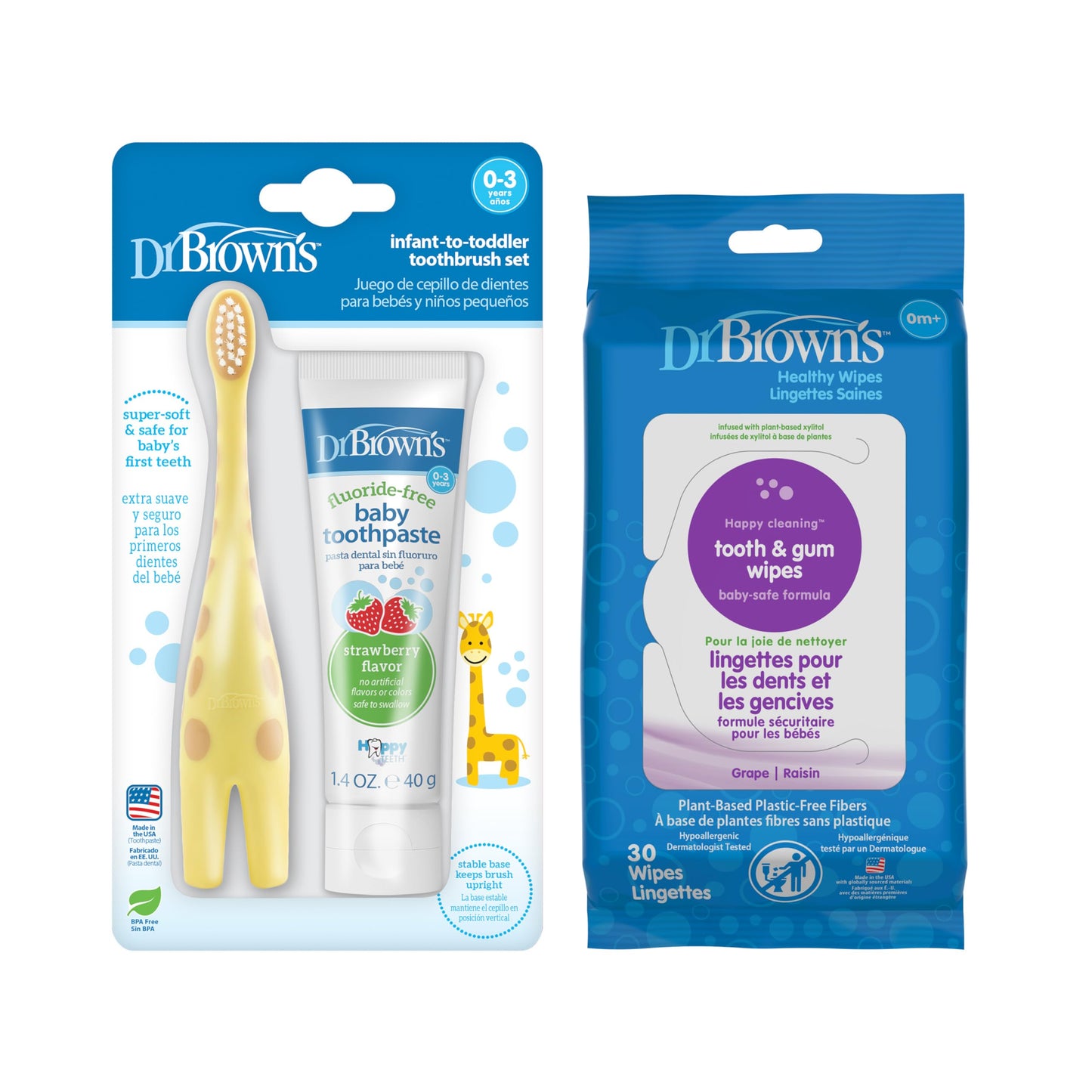 VIRTUAL BUNDLE: Dr. Brown's Infant Oral Care Bundle: Toothbrush, Toothpaste, and Tooth/Gum Wipes for Baby