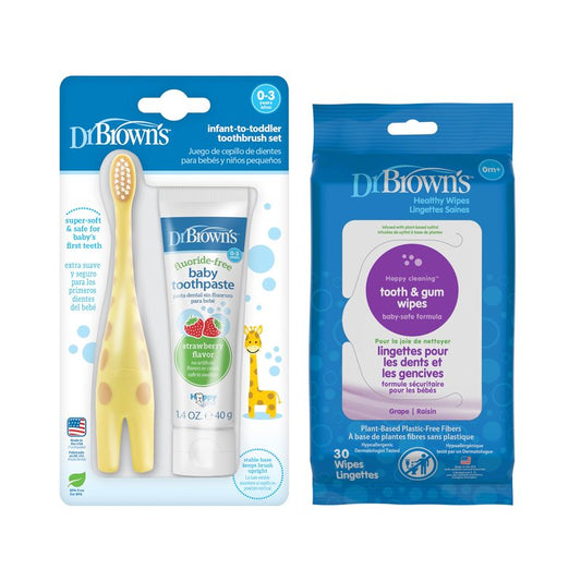 VIRTUAL BUNDLE: Dr. Brown's Infant Oral Care Bundle: Toothbrush, Toothpaste, and Tooth/Gum Wipes for Baby