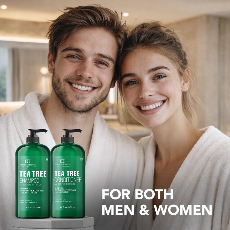 Botanic Hearth Tea Tree Shampoo And Conditioner Set | With 100% Pure Tea Tree Oil, For Itchy And Dry Scalp, Sulfate/Paraben Free | For Men And Women | 16 Fl Oz Each