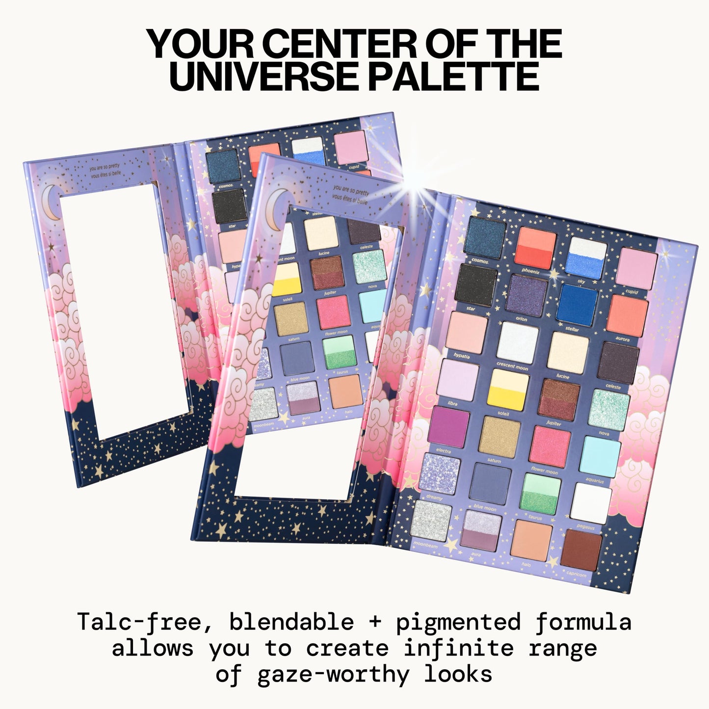 Pacifica Stellar Gaze Eye Shadow Palette - 28 Shades Mineral Eye Shadow Face Makeup Blendable Pigmented Dreamy Pastels, Neutrals, Matte Shimmer & Glitter Finishes w/Vitamin E Talc-Free Vegan Clean
