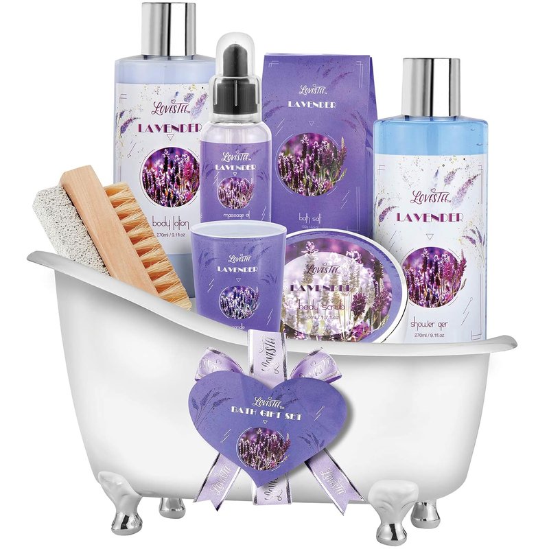 Lavender Spa Gift Basket - Relaxing Bath & Body Set for Women | Includes Candle, Essential Oil, Scrub & Lotion