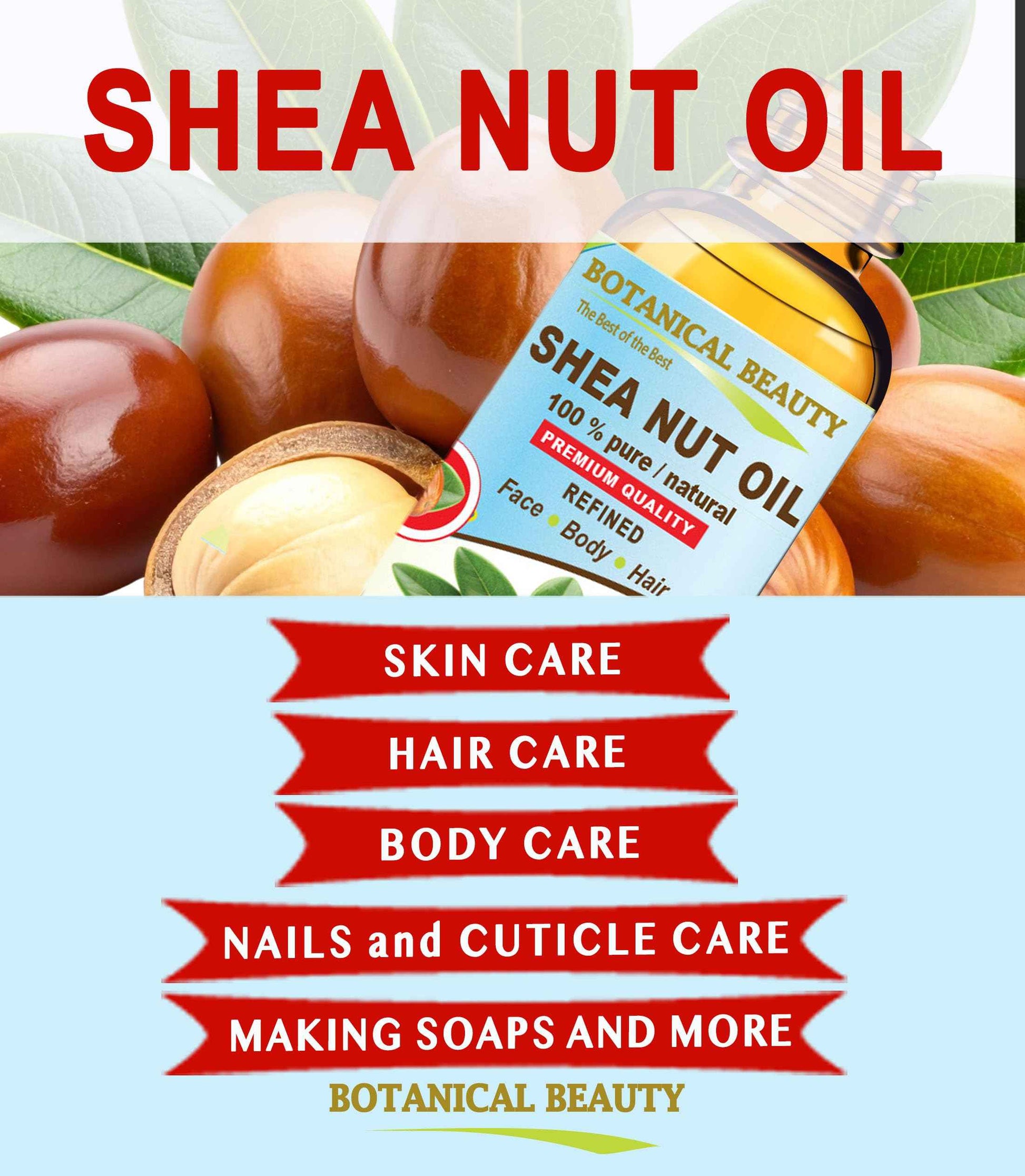 Botanical Beauty SHEA NUT OIL 100% Pure Natural Undiluted Refined Cold Pressed Carrier Oil for Face, Skin, Hair, Lip, Nails. (Karite) Nut Oil. Rich in Vitamin E, Vitamin A (4 Fl Oz)