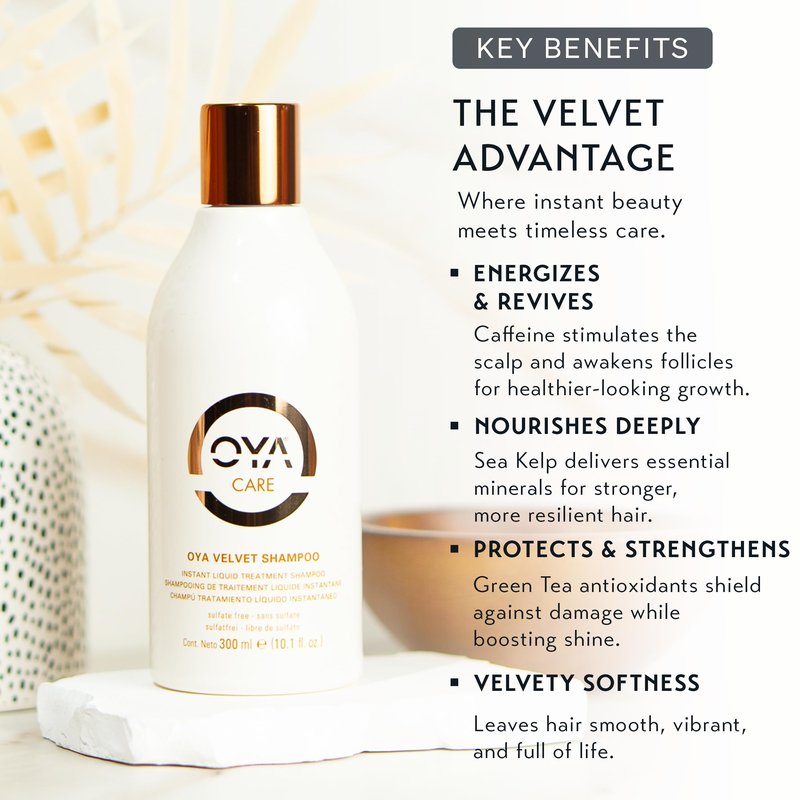 OYA Velvet Shampoo - Moisturizing Caffeinated Shampoo with Minerals and Antioxidants - Hydrating Daily Salon Formula to Nourish, Strengthen, and Revitalize Hair - 300 ml / 10.1 fl oz