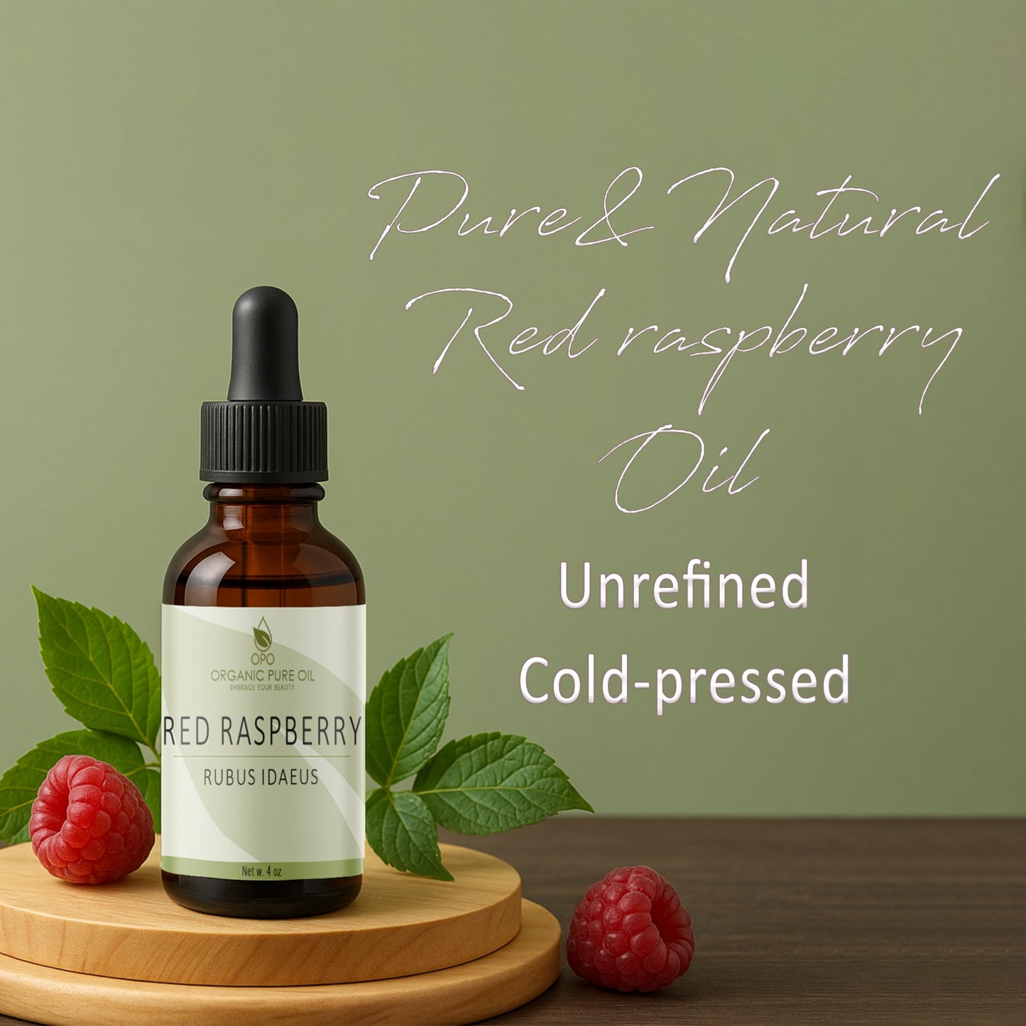 OPO Red Raspberry Seed Oil - 4 oz Glass & Dropper - Pure Unrefined Cold Pressed Non GMO Vegan Carrier Oil for Face Hair Skin Body Nails Lips Cuticles Scalp - Organic Pure Oil