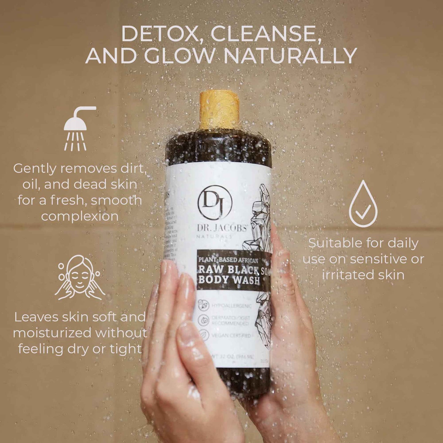 Dr Jacobs Naturals Authentic African Raw Black Soap, All-In-One Cleanser for Face Wash, Sensitive Skin Body Wash, Shampoo, Shaving Soap | Shea Butter Moisturizing and Nourishing Formula | 16oz 1pk