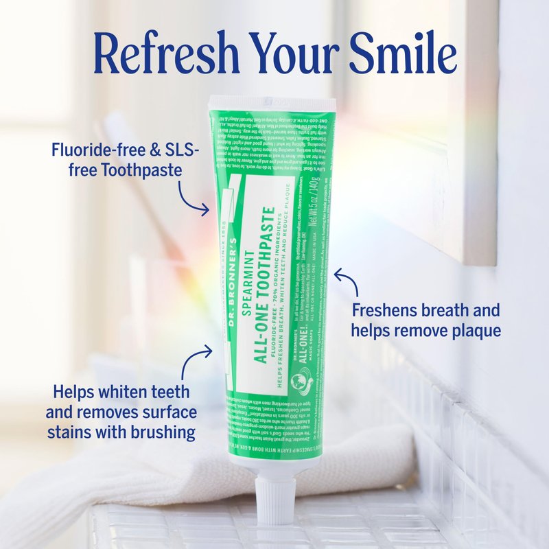 Dr. Bronner’s All-One Toothpaste 3-Pack Variety– (Peppermint, Cinnamon, Anise, 5oz Each)– 70% Organic Ingredients, SLS Free Toothpaste, Fluoride Free, Natural, Vegan, Gentle for Sensitive Teeth