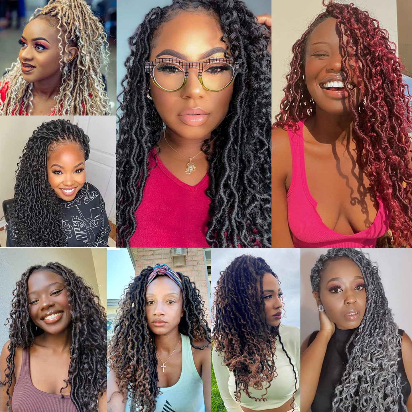 Goddess Locs Crochet Hair 10 Inch 7 Packs Boho Faux Locs Crochet Hair for Black Women Pre Looped Crochet Locs with Curly Ends (#1B)