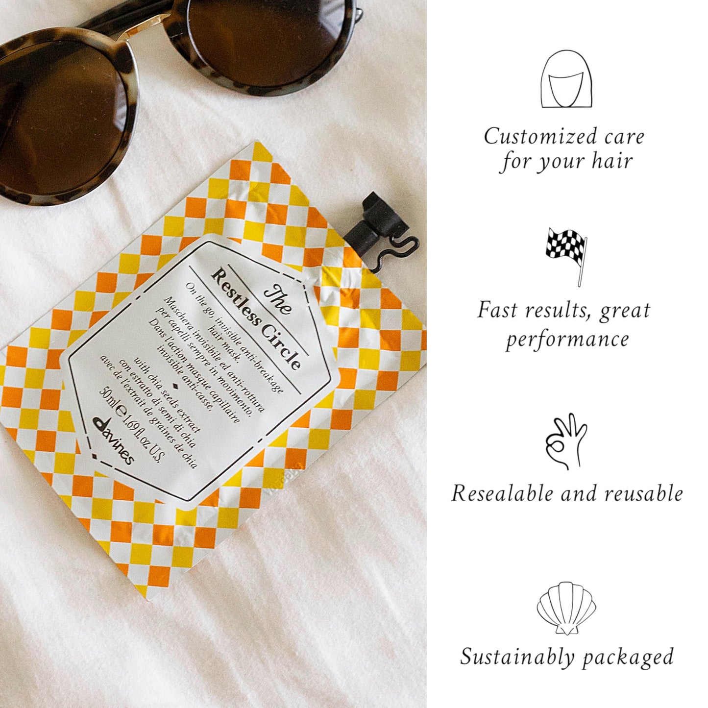 Davines The Restless Circle, Invisible Hair Mask for Active Lifestyles - Protects from Mechanical Damage & Breakage with Chia Seed Extract - Works During Exercise or Activity, 1.69 Fl Oz