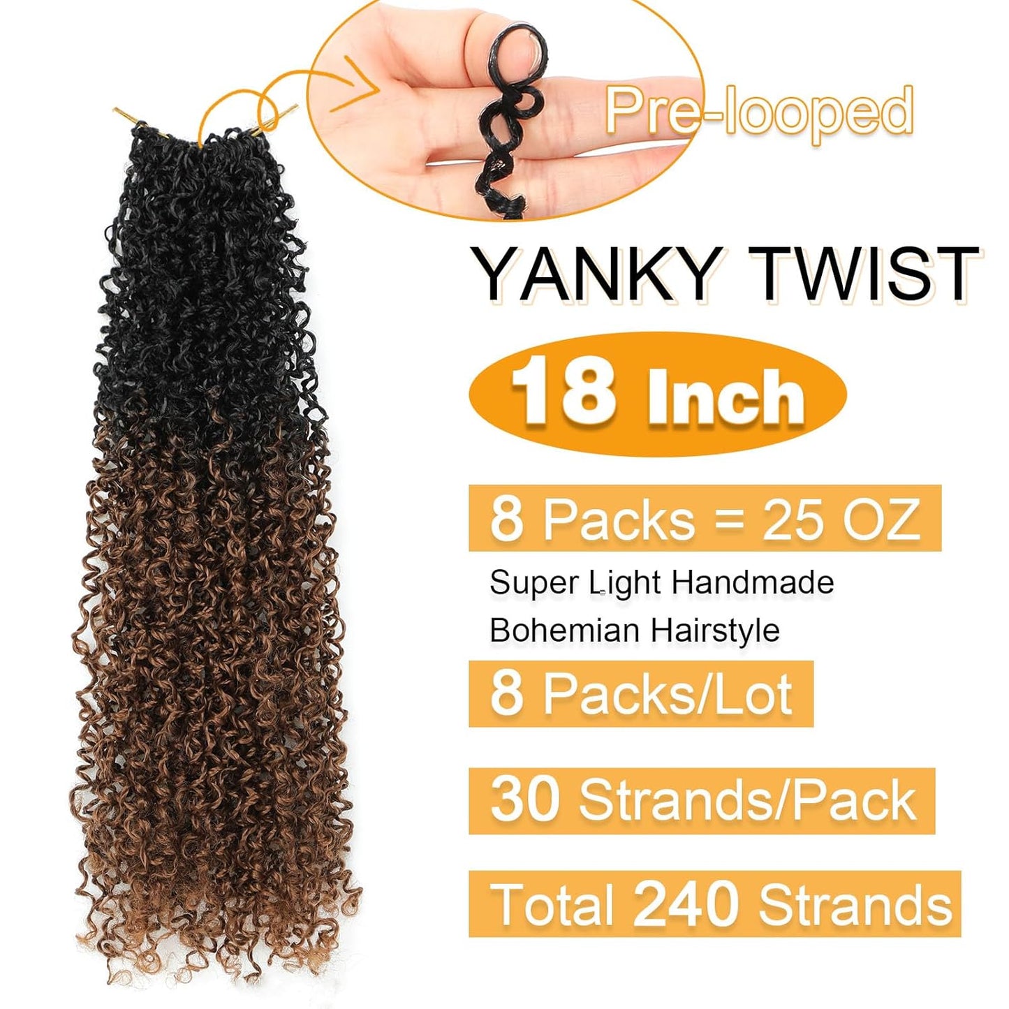 Yanky Twist Crochet Hair - 18 Inch Mini Twist Braids for Women | Bohemian Synthetic (#OT30)