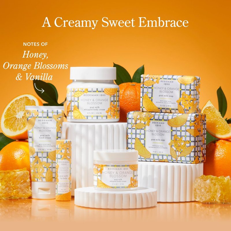 Beekman 1802 Honey & Orange Blossom Bodycare Minis | Set of 3 Scented Hydrating Essentials for Sensitive Skin