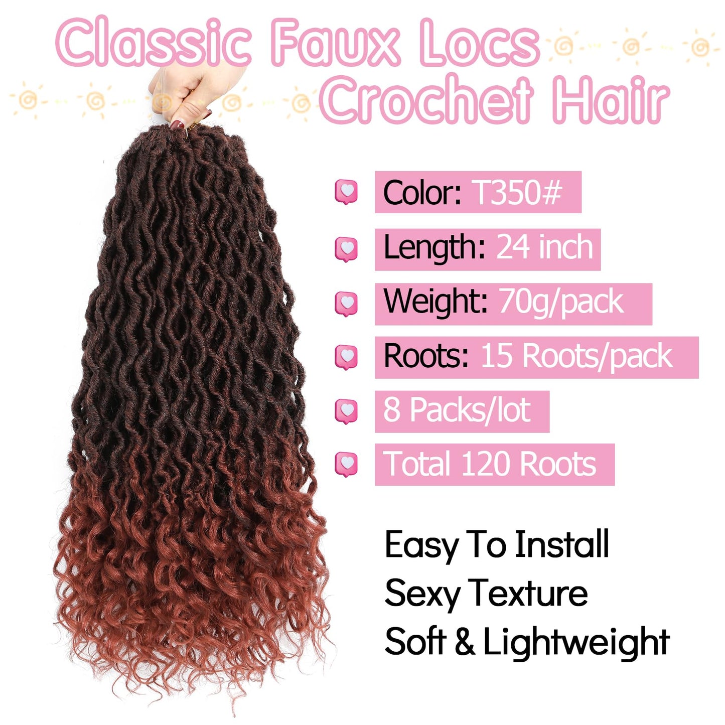 Karida Faux Locs Crochet Hair - 24 Inch, Wavy Goddess Locs With Curly Ends, Boho Style For Black Women (8 Packs, T350#)