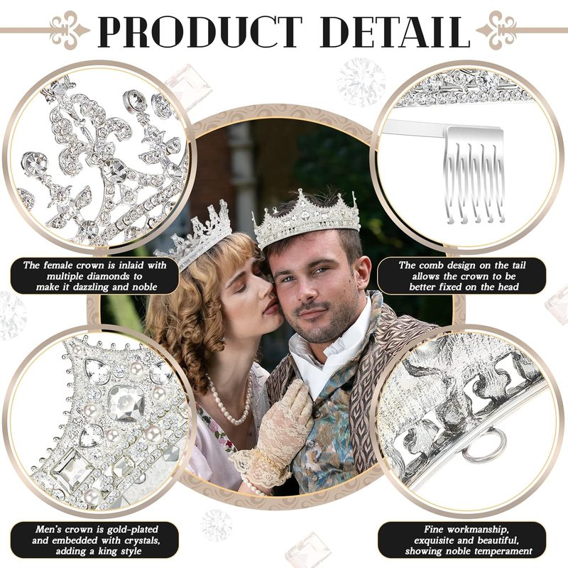Silver Tiara Crowns Set for Prom King & Queen | 2 Pcs Birthday, Wedding, Graduation Hair Accessories