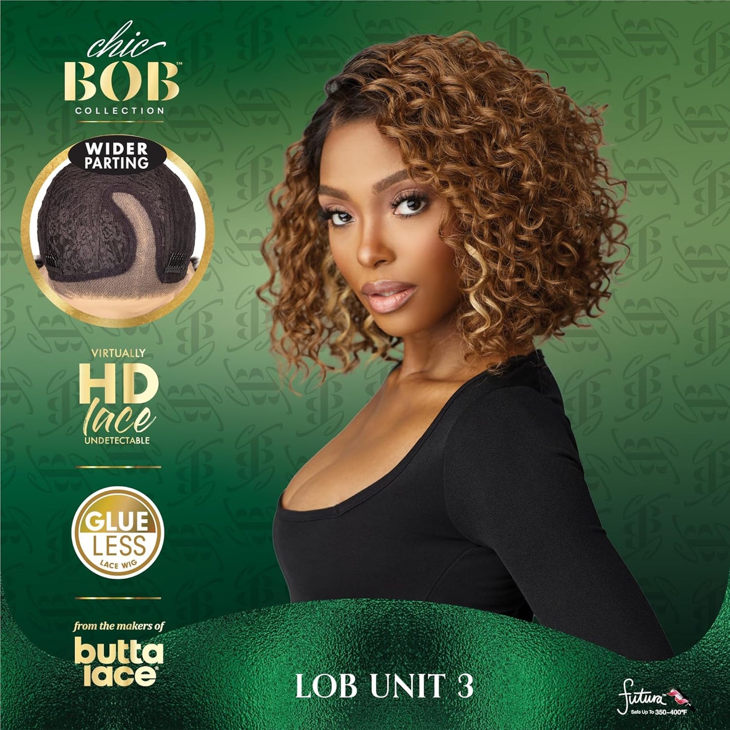 Chicbob Lace Front Wig - Lob Unit 3 Glueless Synthetic Hair with 5-Inch Deep Part | Jet Black