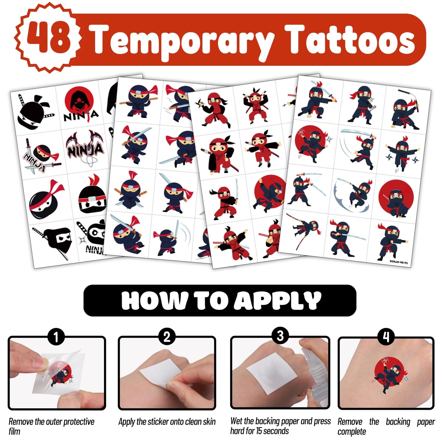 72 PCS Ninja Party Favors – 48 Pre-Cut Temporary Tattoos & 24 Ninja Punch Balloons Themed Birthday Party Decorations Supplies Favors Gifts, Goodie Bag Fillers, Classroom Rewards