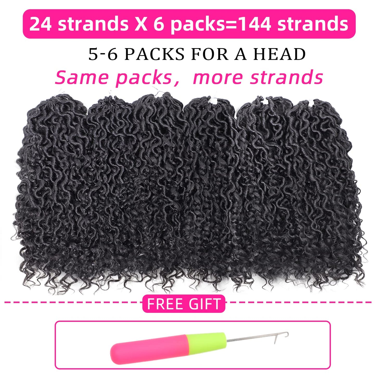 Violet Goddess Locs Faux Locs Crochet Hair 6 Packs 18 Inch Crochet Braids With Curly Ends Synthetic Hair Extension(1B)