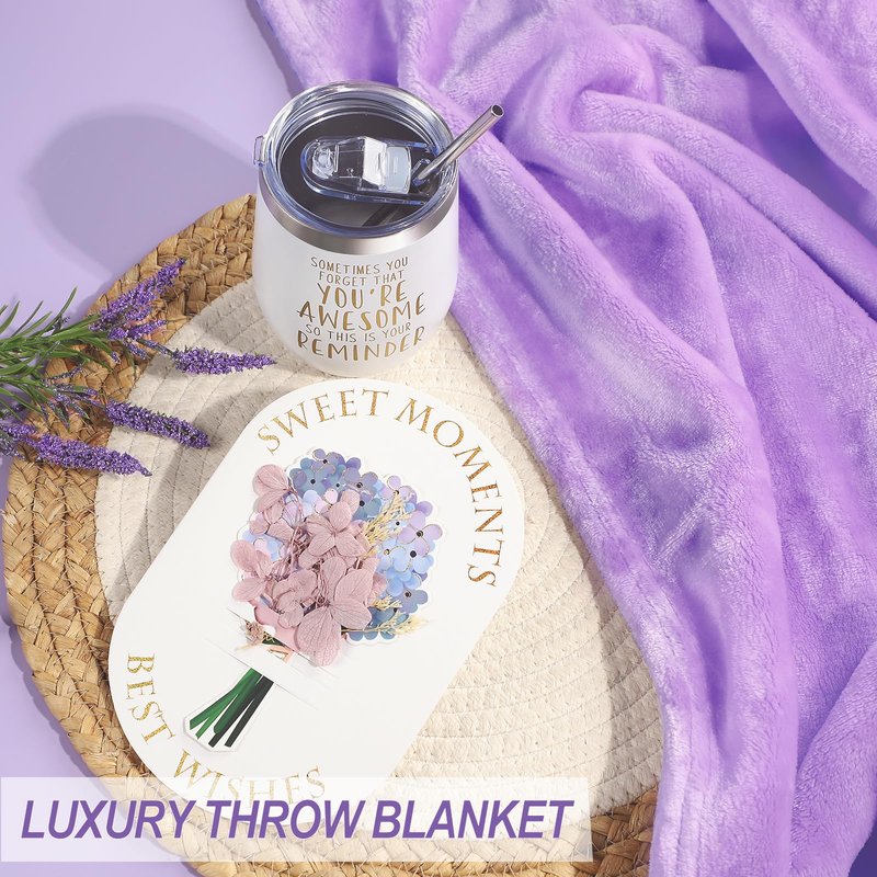 Birthday Gifts for Women, Self Care Gifts for Women, Relaxing Spa Gifts Basket Care Package w/Flannel Blanket, Mothers Day Gifts for Mom Her Best Friend Grandma Sister Wife (Purple)